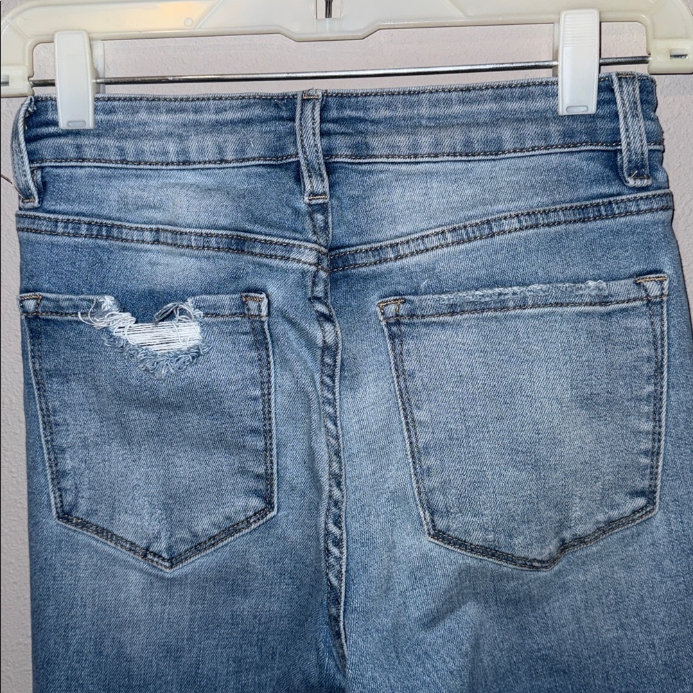 Vervet Denim Distressed Flare Jeans with Raw Hem - Picture 5 of 15